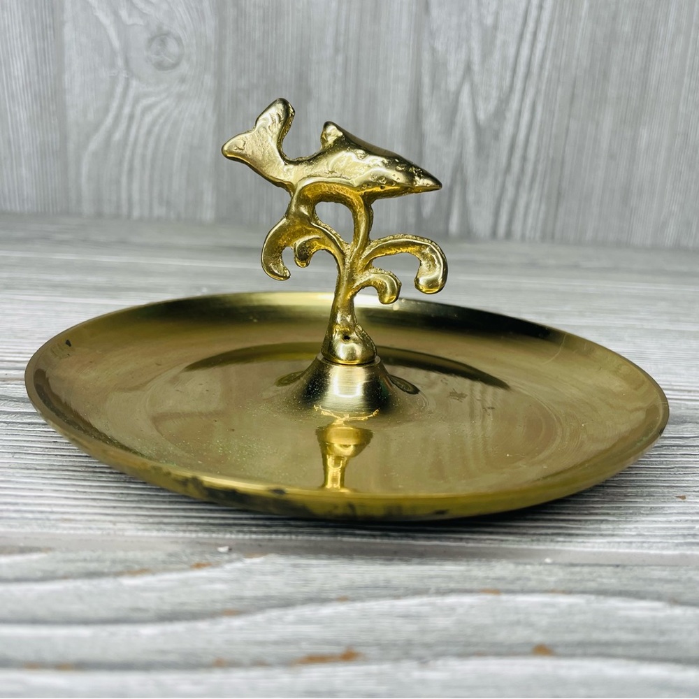 Vintage Brass Trinket dish / bowl / Ring Tray jewelry holder with dolphin design